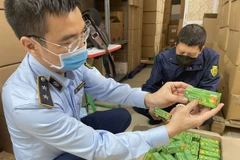 Lực lượng Quản lý thị trường Hà Nội kiểm tra hàng hóa có dấu hiệu vi phạm. (Ảnh: PV/Vietnam+)