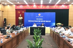 Hội nghị: “Triển khai Kế hoạch thực hiện Hiệp định Đối tác Kinh tế Toàn diện Khu vực-RCEP,” do Bộ Công Thương tổ chức ngày 13/7. (Ảnh: Đức Duy/Vietnam+)