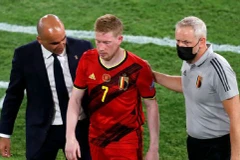Tiền vệ Bỉ Kevin De Bruyne mừng chiến thắng của đội nhà trước Đan Mạch trong lượt trận thứ 2 bảng B EURO 2020 ở Copenhagen, ngày 17/6/2021. (Ảnh: AFP/TTXVN)