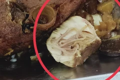 Hình ảnh miếng cá nghi có sán do một người lao động tại công ty Ohsung Vina cung cấp. (Nguồn: thanhnien.vn)