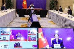 Hội nghị Thượng đỉnh Hợp tác tiểu vùng Mekong mở rộng lần thứ 7, ngày 9/9/2021, tại điểm cầu Hà Nội. (Ảnh: Dương Giang/TTXVN)