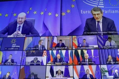 Cuộc họp trực tuyến của các nhà lãnh đạo EU. (Ảnh: Reuters)