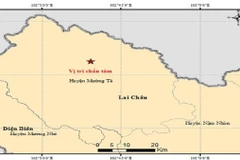 Vị trí tâm chấn trận động đất. (Ảnh: Viện Vật lý Địa cầu)