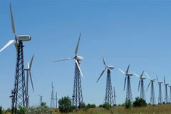 Các tuốc-bin tại trạm điện gió Novoazovsk ở vùng Donetsk, Ukraine. (Ảnh: AFP/TTXVN)