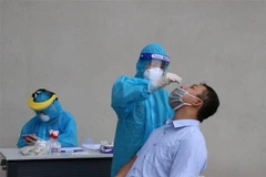 Lực lượng y tế làm test nhanh xét nghiệm COVID-19 cho người dân tại thành phố Thủ Dầu Một, tỉnh Bình Dương. (Ảnh: Chí Tưởng/TTXVN)