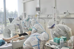 Bác sỹ tại Bệnh viện Hồi sức COVID-19 TP.HCM điều trị cho bệnh nhân COVID-19 nặng. (Ảnh: TTXVN phát)
