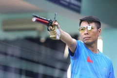 Vận động viên bắn súng Trần Quốc Cường nhiều lần giành huy chương Vàng SEA Games, huy chương Đồng ASIAD 2018, tham dự Olympic 2016, bắt đầu tập luyện trở lại. (Ảnh: Thành Đạt/TTXVN)