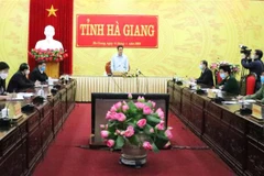 Chủ tịch UBND tỉnh Hà Giang Nguyễn Văn Sơn phát biểu tại cuộc họp. (Ảnh: Minh Tâm/TTXVN)