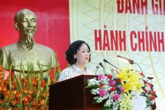 Bà Trương Thị Mai, Ủy viên Bộ Chính trị, Bí thư Trung ương Đảng, Trưởng Ban Dân vận Trung ương phát biểu kết luận hội nghị. (Ảnh: Phương Hoa/TTXVN)
