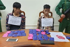 Hai đối tượng bị bắt giữ là Phan Bá Linh (sinh năm 1995, trú tại xóm 3, xã Đức Sơn) và Nguyễn Văn Mại (sinh năm 2000, trú tại xóm 4, xã Hoa Sơn) thuộc huyện Anh Sơn (Nghệ An). (Ảnh: TTXVN phát)