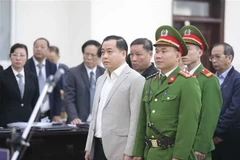 Bị cáo Phan Văn Anh Vũ (sinh năm 1975, Chủ tịch Hội đồng quản trị Công ty cổ phần Xây dựng 79, Công ty cổ phần Bắc Nam 79, Công ty trách nhiệm hữu hạn I.V.C, Công ty cổ phần đầu tư Nhất Gia Phúc) tại phiên xét xử. (Ảnh: Doãn Tấn/TTXVN)