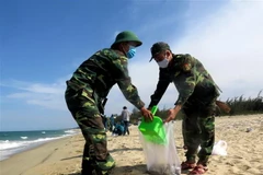 Chất thải được thu gom và chuyển đến nơi tập kết theo quy định. (Ảnh: Phước Ngọc/TTXVN)