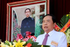 Ông Trần Thanh Mẫn, Bí thư Trung ương Đảng, Chủ tịch Ủy ban Trung ương MTTQ Việt Nam phát biểu trong lần tham dự Đại lễ Khai đạo cùng Ban Trị sự Trung ương Giáo hội Phật giáo Hòa Hảo tại An Hòa Tự, thị trấn Phú Mỹ, huyện Phú Tân, tỉnh An Giang. (Ảnh: Công