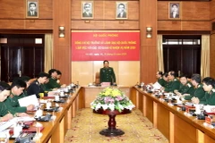 Đại tướng Ngô Xuân Lịch, Ủy viên Bộ Chính trị, Phó Bí thư Quân ủy Trung ương, Bộ trưởng Quốc phòng chủ trì buổi làm việc giữa lãnh đạo Bộ Quốc phòng với các cơ quan của Bộ về nhiệm vụ năm 2020. (Ảnh: Dương Giang/TTXVN)