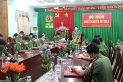 Công an Bình Thuận thông tin về vụ án xảy ra tại chùa Quảng Ân. (Ảnh: Nguyễn Thanh/TTXVN)