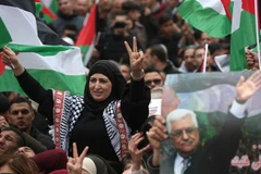 Người dân Palestine tuần hành phản đối kế hoạch hòa bình Trung Đông của Mỹ, tại thành phố Ramallah, Bờ Tây ngày 11/2/2020. (Ảnh: THX/TTXVN)