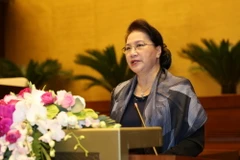 Chủ tịch Quốc hội Nguyễn Thị Kim Ngân chúc Tết nguyên lãnh đạo, cán bộ, viên chức cơ quan Quốc hội đã nghỉ công tác. (Ảnh: Dương Giang/TTXVN)