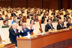 Tổng Bí thư, Chủ tịch nước Nguyễn Phú Trọng, Thủ tướng Nguyễn Xuân Phúc cùng nhiều lãnh đạo, nguyên lãnh đạo Đảng, Nhà nước dự phiên bế mạc. (Ảnh: Trọng Đức/TTXVN)