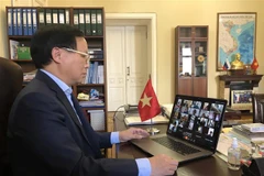 Đại sứ Việt Nam tại Nga Ngô Đức Mạnh tham gia tọa đàm trực tuyến. (Ảnh: TTXVN)