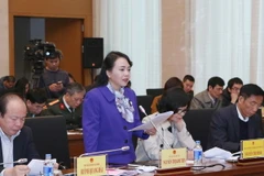 Bộ trưởng Bộ Y tế Nguyễn Thị Kim Tiến trình bày báo cáo tại phiên giải trình. (Ảnh: Phương Hoa/TTXVN)