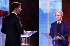 Cuộc tranh luận trên truyền hình giữa Thủ tướng Hà Lan Mark Rutte (trái) và đối thủ Geert Wilders. (Nguồn: AFP/TTXVN)