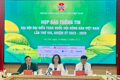 Họp báo thông tin về Đại hội đại biểu toàn quốc Hội Nông dân Việt Nam lần thứ VIII. (Ảnh: PV/Vietnam+)