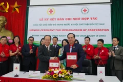 Hội Chữ thập Đỏ Việt Nam và Trung Quốc đã ký kết Biên bản ghi nhớ hợp tác giai đoạn 2023-2028. (Ảnh: Hội chữ thập đỏ Việt Nam)