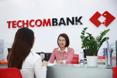 Giao dịch tại Techcombank. (Ảnh: CTV/Vietnam+)