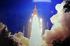 Vụ phóng tên lửa Ariane 5 tại Trạm điều khiển phóng tên lửa, Trung tâm vũ trụ Kourou. (Ảnh: Internet)