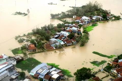 Khu dân cư phía đông huyện Tuy Phước, tỉnh Bình Định ngập chìm trong nước lũ do cơn bão số 11 gây ra. (Ảnh: Viết Ý/TTXVN) 