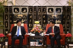 Phó Thủ tướng Trịnh Đình Dũng và Bí thư Tỉnh ủy Vân Nam Lý Kỷ Hằng tại buổi gặp. (Ảnh: Hải Yến/TTXVN)