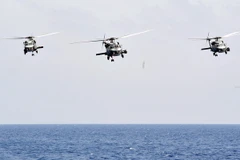 Máy bay trực thăng Thổ Nhĩ Kỳ tham gia cuộc tập trận tại khu vực Biển Địa Trung Hải. (Nguồn: THX/TTXVN)