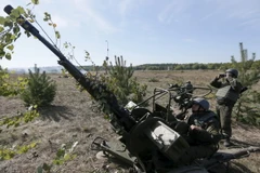 Binh sỹ Ukraine trong buổi diễn tập quân sự tại vùng Kiev ngày 2/10. (Nguồn: Reuters/TTXVN)