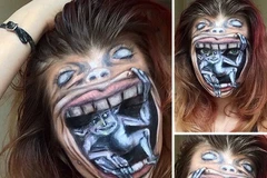 Phải thật tinh mắt mới nhìn thấy được đâu là mắt, mũi, miệng của cô gái này. (Nguồn: boredpanda.com)