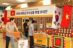 Gian hàng được bài trí theo phong cách truyền thống của Việt Nam. (Ảnh: Vũ Toàn-Phạm Duy/Vietnam+)