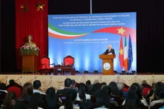 Quang cảnh buổi nói chuyện của Tổng thống Cộng hòa Ireland. (Ảnh: Doãn Tấn/TTXVN)