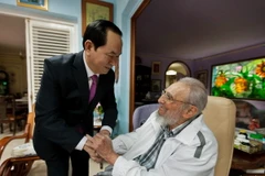 Chủ tịch nước Trần Đại Quang hội kiến Lãnh tụ cách mạng Cuba Fidel Castro. (Ảnh: EPA/TTXVN)