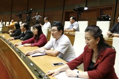 Đại biểu Quốc hội bấm nút biểu quyết thông qua Nghị quyết về kế hoạch phát triển kinh tế-xã hội năm 2017. (Ảnh: An Đăng/TTXVN)