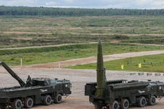 Tên lửa chiến thuật Iskander-M của quân đội Nga trong cuộc diễn tập tại Kubinka, Nga, ngày 9/9. (Nguồn: EPA/TTXVN)