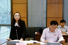 Đại biểu Quốc hội tỉnh Thanh Hóa Cầm Thị Mẫn thảo luận tại tổ. (Ảnh: An Đăng/TTXVN)