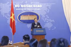 Người phát ngôn Bộ Ngoại giao Lê Hải Bình phát biểu tại buổi họp báo. (Ảnh: An Đăng/TTXVN)