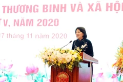Phó Chủ tịch nước Đặng Thị Ngọc Thịnh đánh giá về kết quả thi đua yêu nước của Bộ Lao động-Thương binh và Xã hội. (Ảnh: Anh Tuấn/TTXVN)
