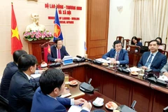 Bộ trưởng Đào Ngọc Dung phát biểu tại hội nghị trực tuyến các Bộ trưởng ASEAN phụ trách phúc lợi xã hội và Phát triển. (Ảnh: PV/Vietnam+)