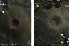 Kim tự tháp El Volcan chụp từ trên cao, thấy rõ "miệng núi lửa." (Nguồn: Antiquity)