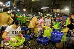 Khu vực kinh doanh các mặt hàng thủy hải sản tươi sống của chợ Bình Điền. (Nguồn: Báo Ảnh Việt Nam)