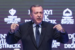 Tổng thống Tayyip Erdogan phát biểu tại Istanbul ngày 12/3. (Nguồn: AFP/TTXVN)