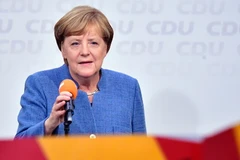 Lãnh đạo CDU, đương kim Thủ tướng Đức Angela Merkel tại buổi lễ sau bầu cử ở Berlin ngày 24/9. (Nguồn: AFP/TTXVN)
