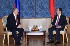 Chủ tịch nước Trần Đại Quang tiếp đồng chí G. Ziuganov, Chủ tịch Đảng Cộng sản Liên bang Nga đến chào xã giao. (Ảnh: Nhan Sáng/TTXVN)