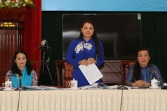 Chủ tịch Trung ương Hội Liên hiệp phụ nữ Việt Nam Nguyễn Thị Thu Hà phát biểu tại họp báo. (Ảnh: Phương Hoa/TTXVN)