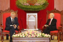 Tổng Bí thư Nguyễn Phú Trọng tiếp Tổng thống Cộng hòa Séc Milos Zeman thăm cấp Nhà nước tới Việt Nam. (Ảnh: Trí Dũng/TTXVN)